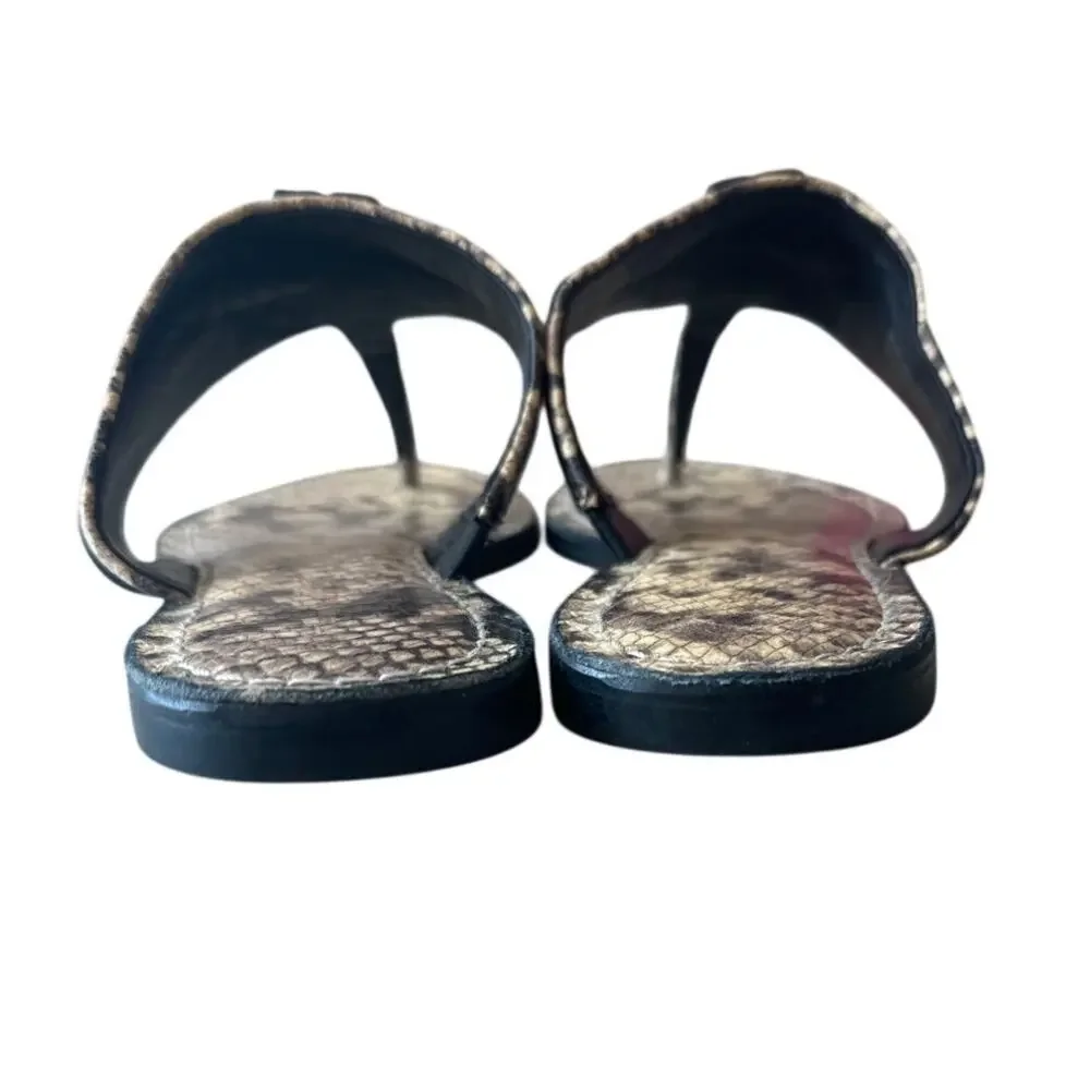 Tory Burch Leigh‎ Thong Sandals 9.5 Roccia Snakeskin Black Logo